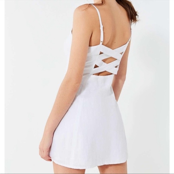 Urban Outfitters Button Down Strappy Back Linen White Dress - Picture 3 of 10